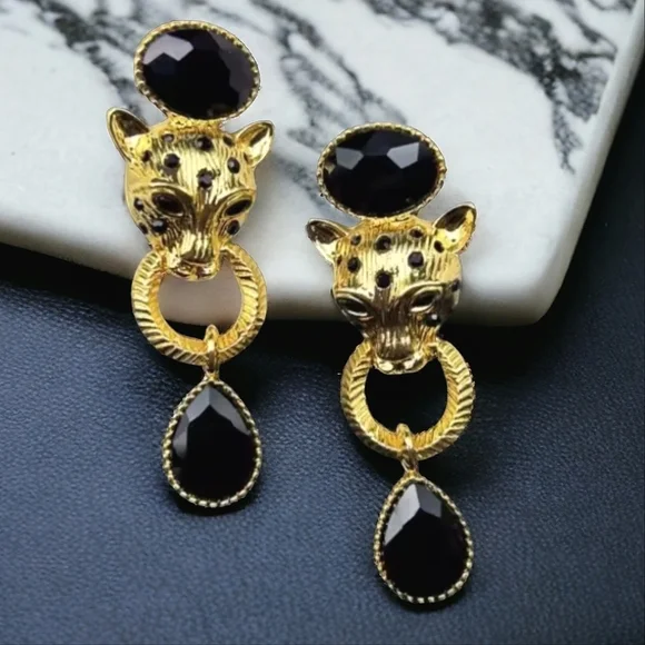 Luxury Panther Oversized Doorknocker Statement Earrings - Picture 2 of 3